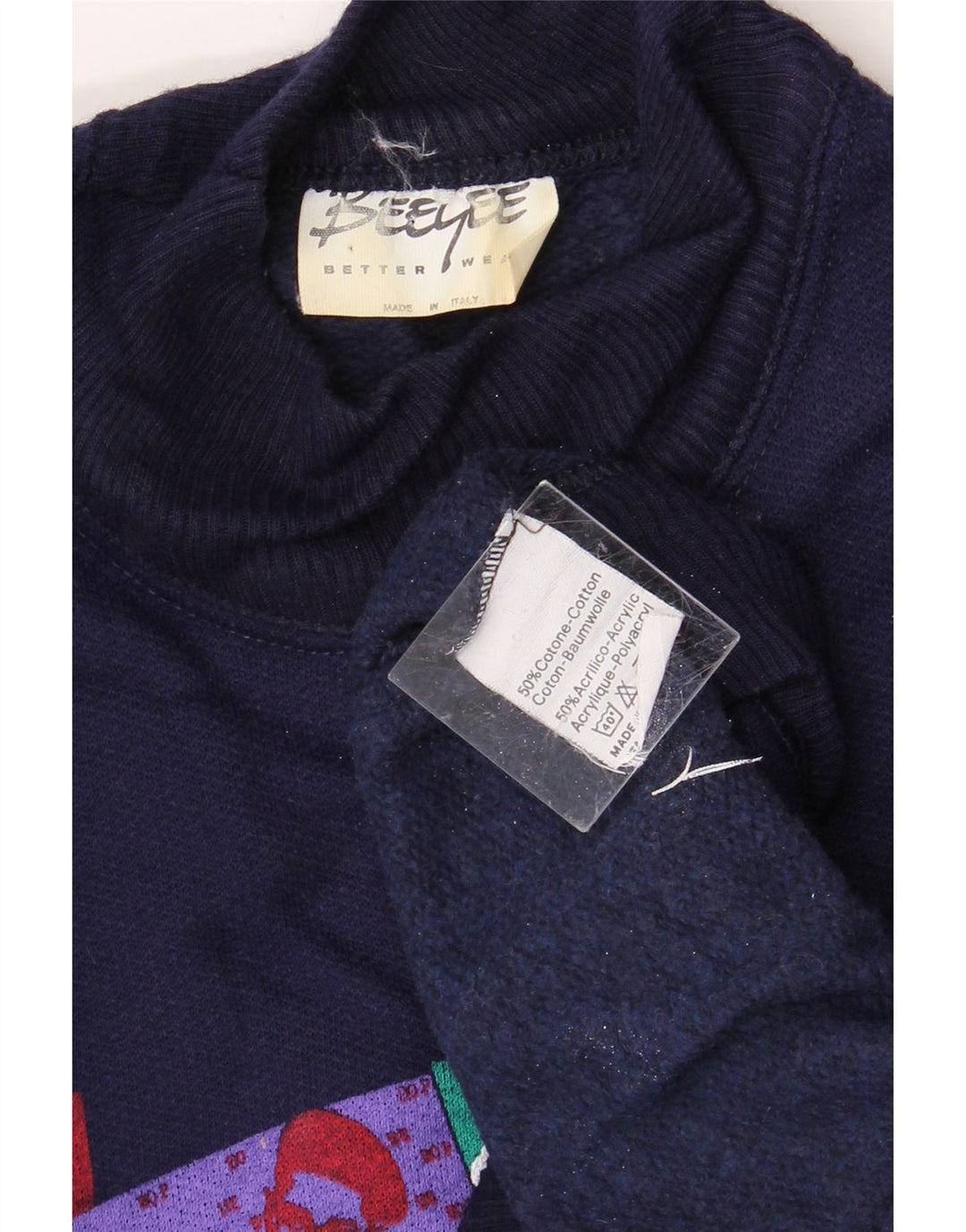 VINTAGE Mens Graphic Sweatshirt Jumper Small Navy Blue Cotton Vintage Vintage and Second-Hand Vintage from Messina Hembry 