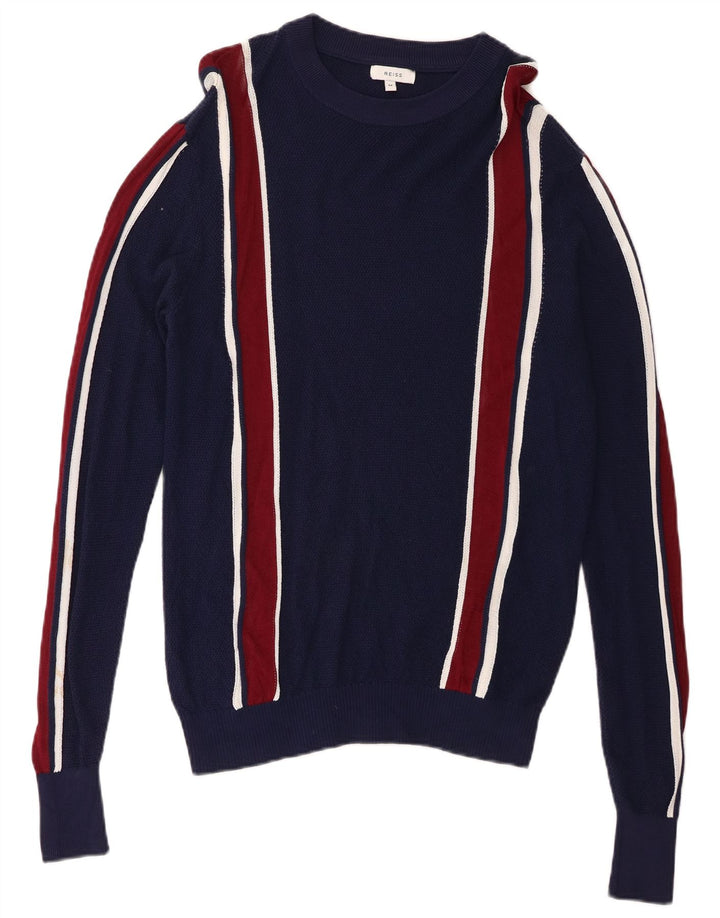 Reiss Herre Crew Neck trøje Sweater Medium Navy Blue stribet