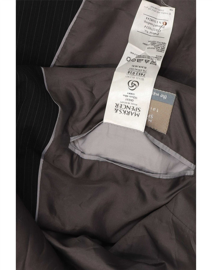 Marks & Spencer Herre Short 3 Button Blazer Jacket UK 48 2XL Black Pinstripe