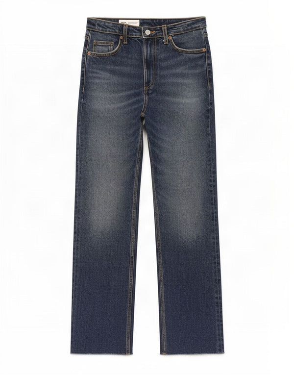 Zara Dame Højtaljede Straight Jeans EU 38 Small W28 L26 Blå Bomuld