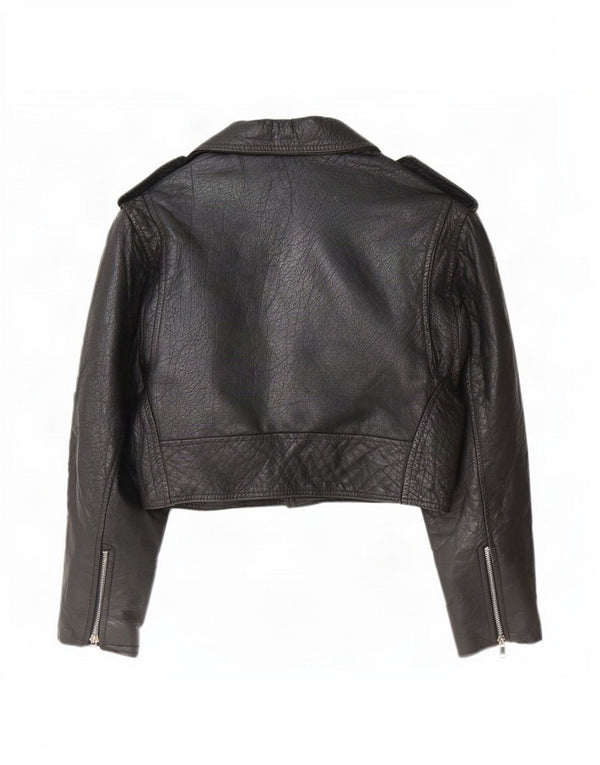 Akaso Womens Crop Læder Biker Jacket UK 10 Small Black
