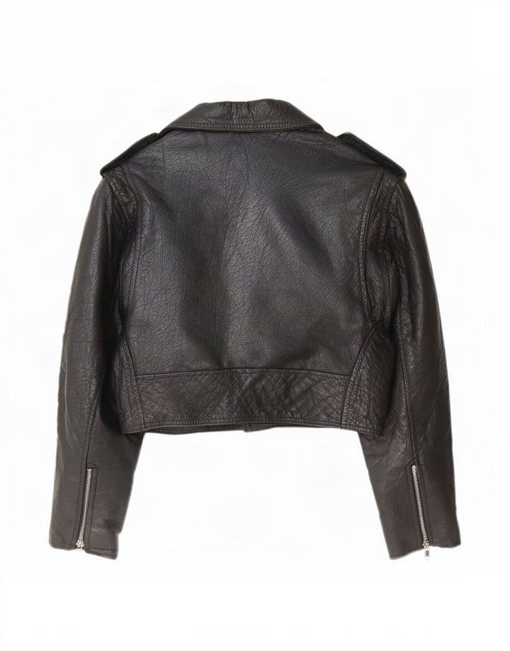 Akaso Womens Crop Læder Biker Jacket UK 10 Small Black