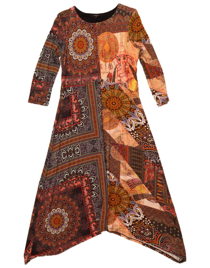 Desigual 3/4 ærmet maxikjole til kvinder UK 14 Stor flerfarvet viskose