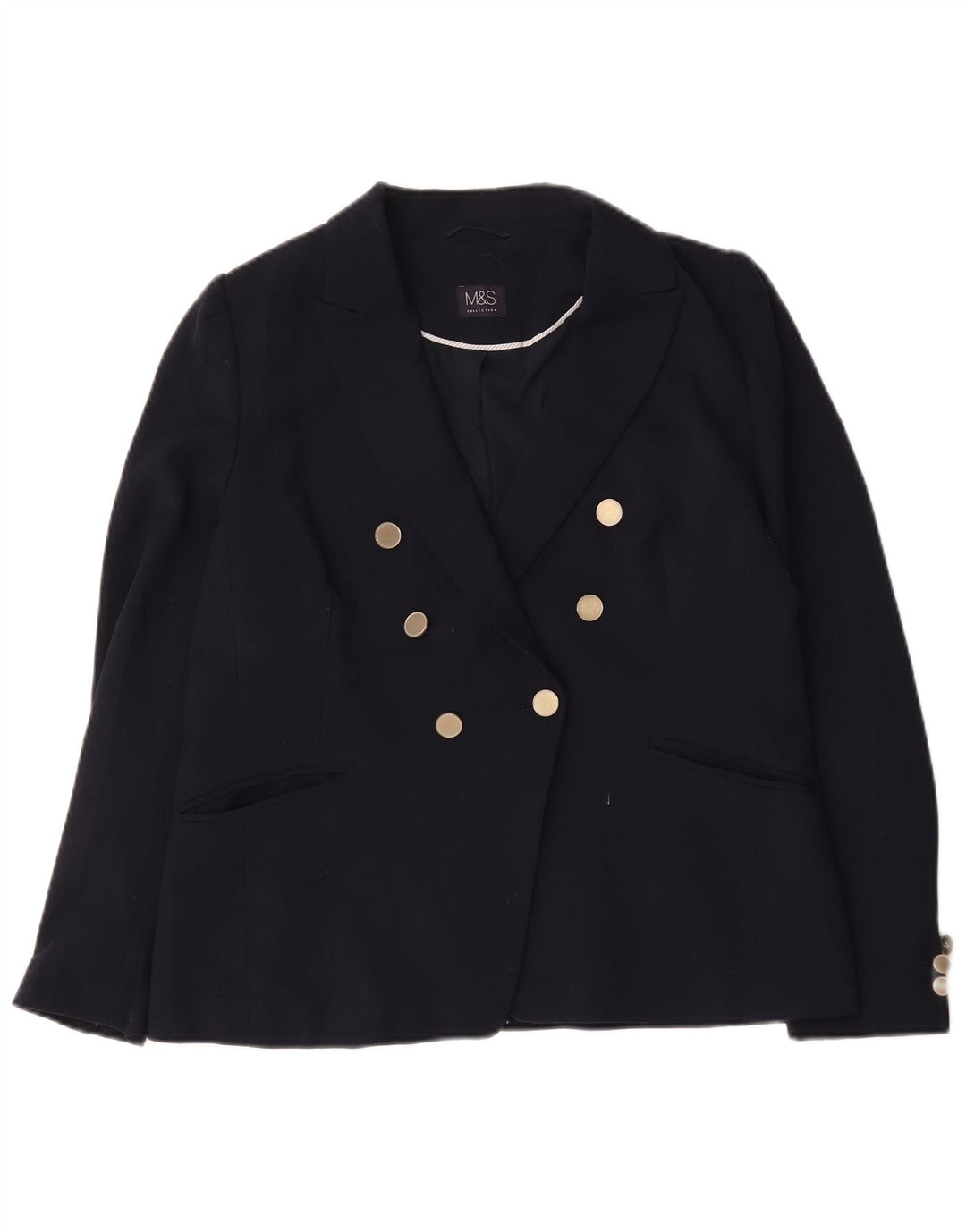 Marks & Spencer Dame Dobbeltradet Blazer Jacket UK 16 Large Navy Blue