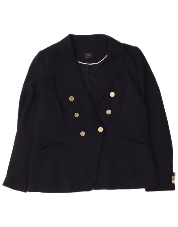 Marks & Spencer Dame Dobbeltradet Blazer Jacket UK 16 Large Navy Blue