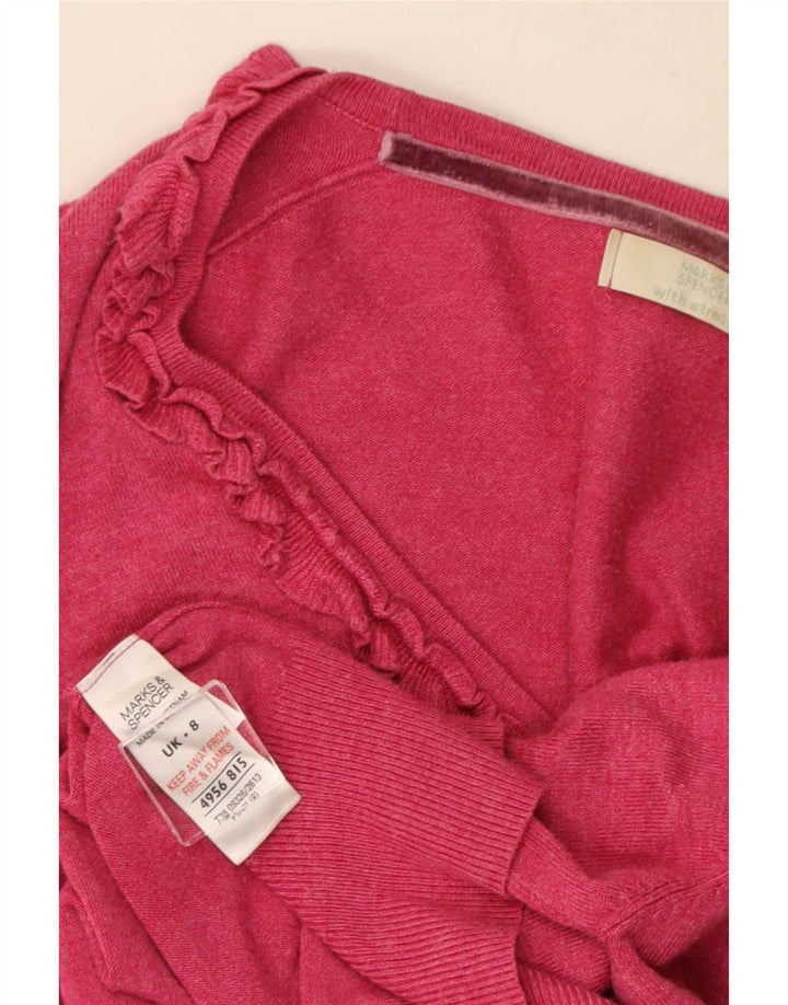Marks & Spencer Dame Crop Flæser Front Cardigan Sweater UK 8 Small Pink
