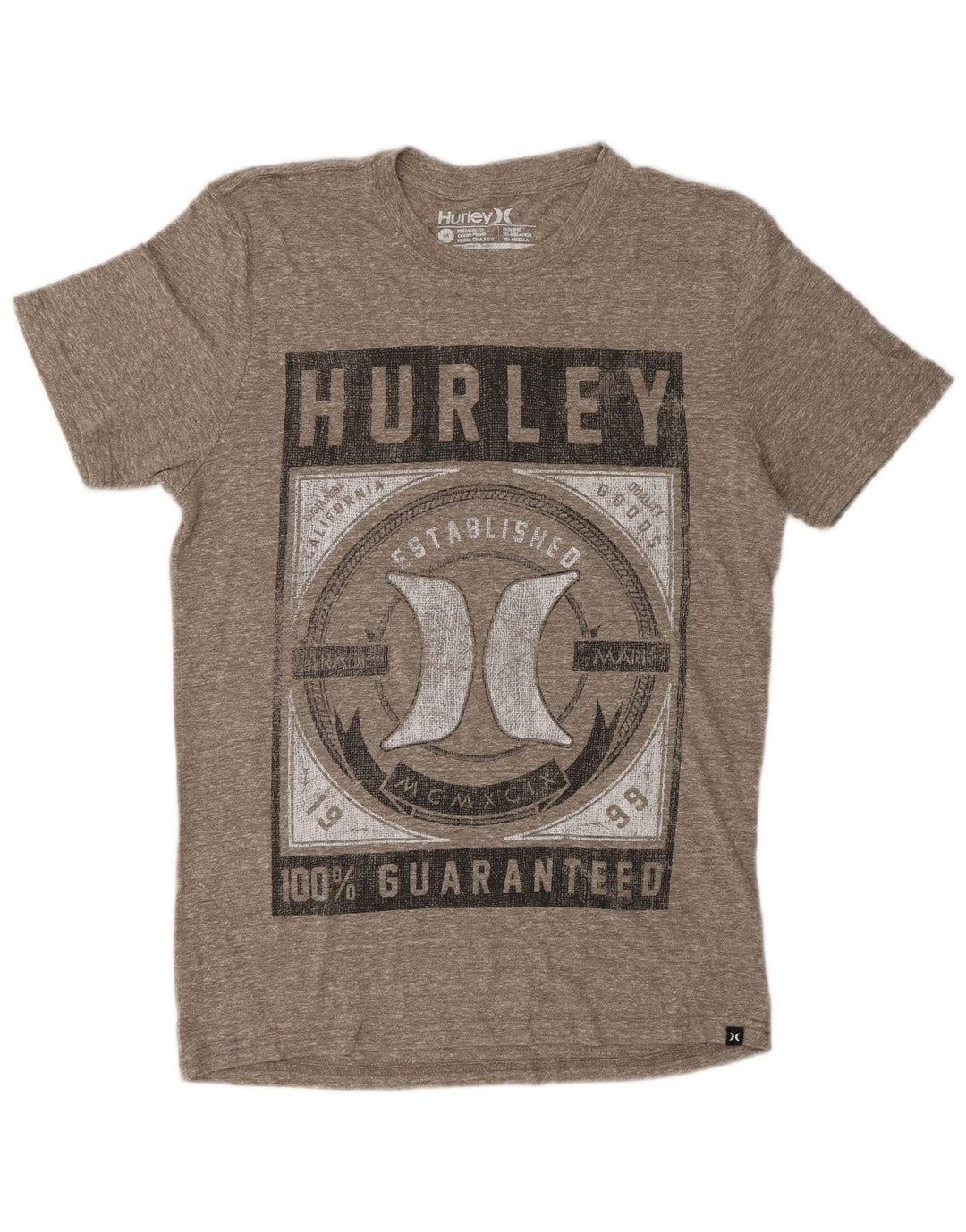 HURLEY Herre Premium Fit Grafisk T-shirt Top Medium Grey Flecked