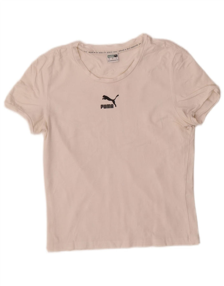 Puma Dame Crop Graphic T-Shirt Top UK 8 Small White