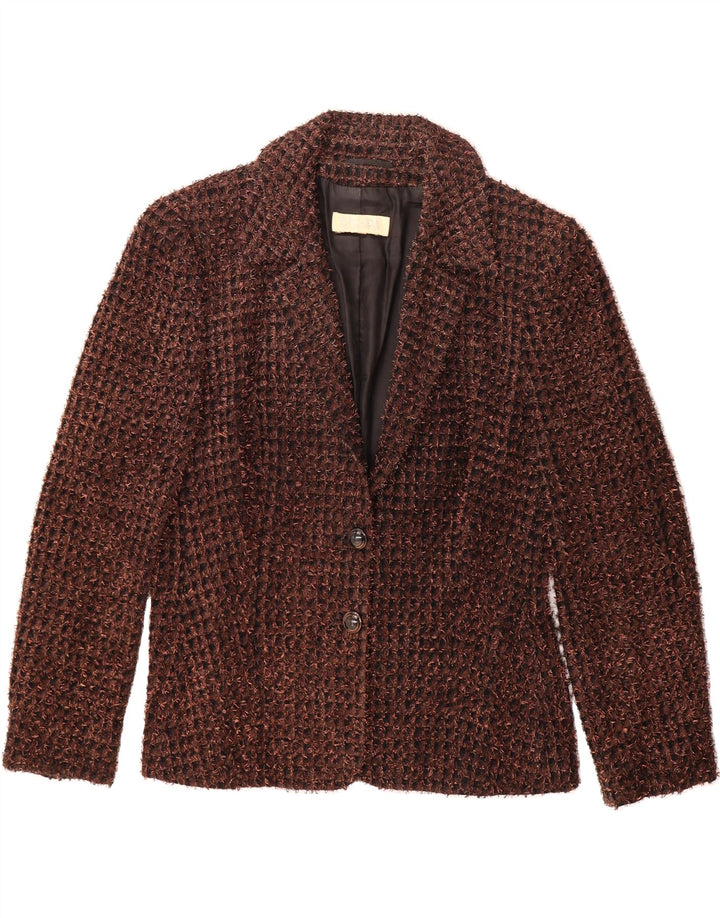 ESCADA Womens 2 Button Blazer Jacket UK 12 Medium Brown Check Rayon Vintage Escada and Second-Hand Escada from Messina Hembry 