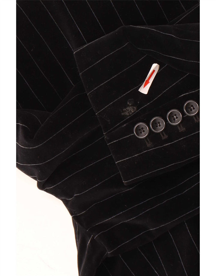 Esprit Dame 2 Button Velvet Blazer Jacket UK 14 Large Black Pinstripe