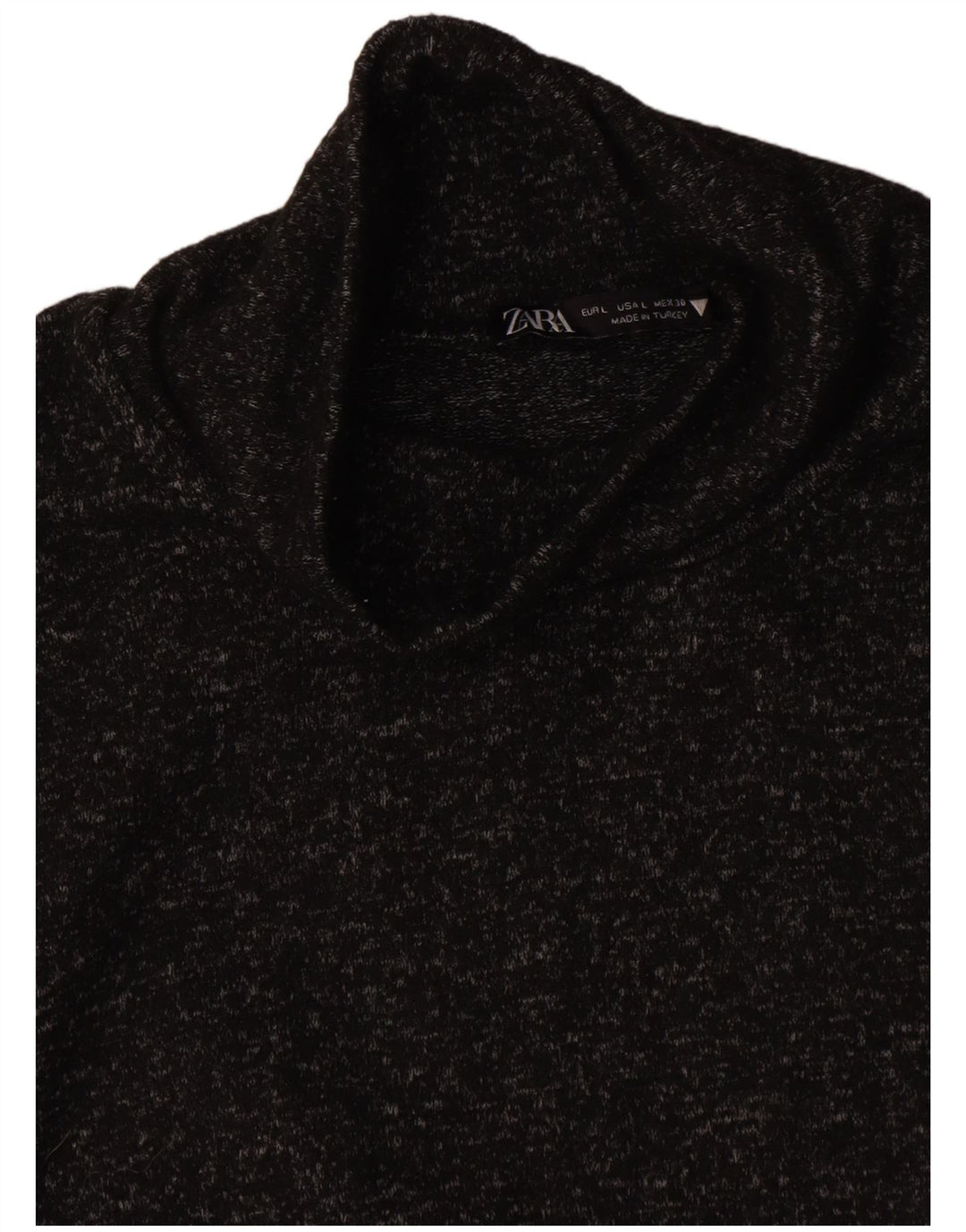 Zara Dame Turtle Neck Jumper Sweater UK 14 Large Black Flecked