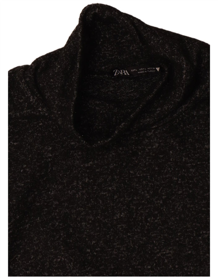 Zara Dame Turtle Neck Jumper Sweater UK 14 Large Black Flecked