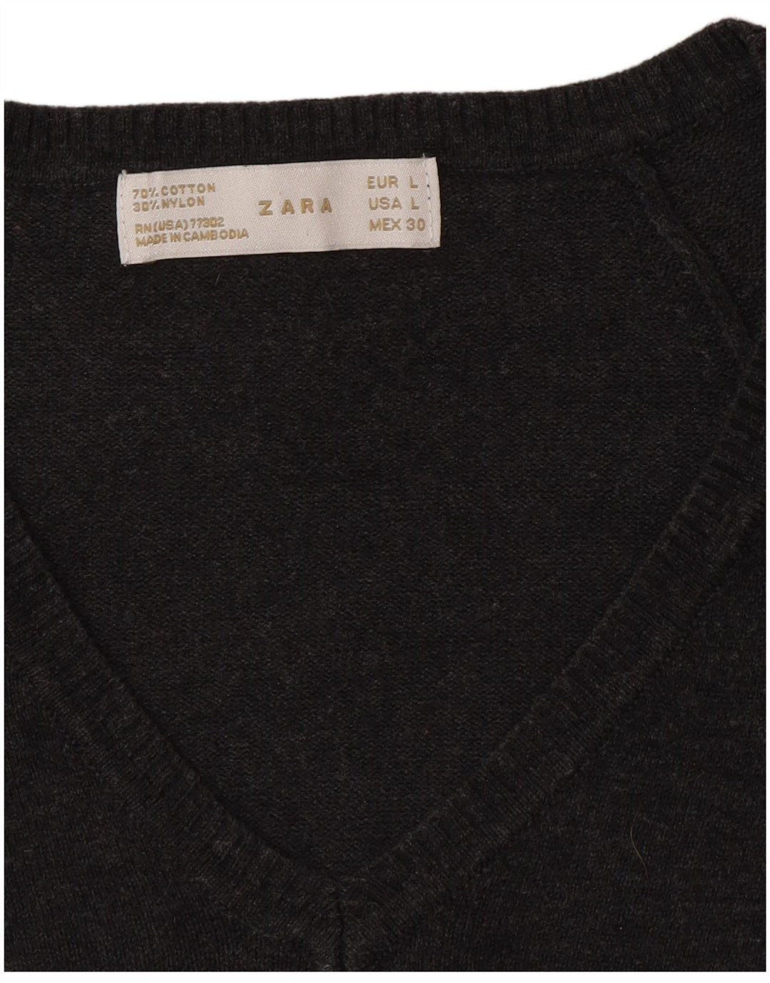 Zara Dame V-hals sweater UK 14 Stor Grå Bomuld