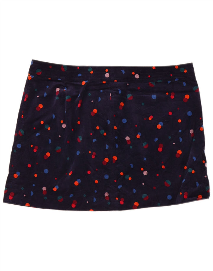 MONSOON Dame Velvet Mini Nederdel UK 20 2XL W40 Navyblå plettet bomuld