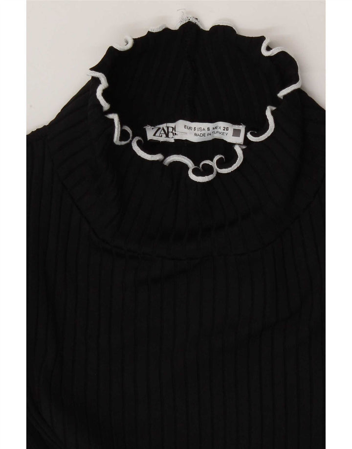 Zara Womens Crop Bluse Top UK 8 Small Black Polyamide