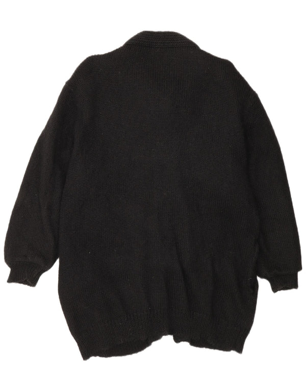 Vintage Womens Longline Cardigan Sweater UK 16 Large Black Floral