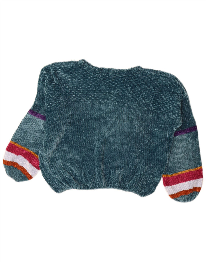 BENETTON Dame Velour Boat Neck Jumper Sweater UK 12 Medium Grøn Stribet