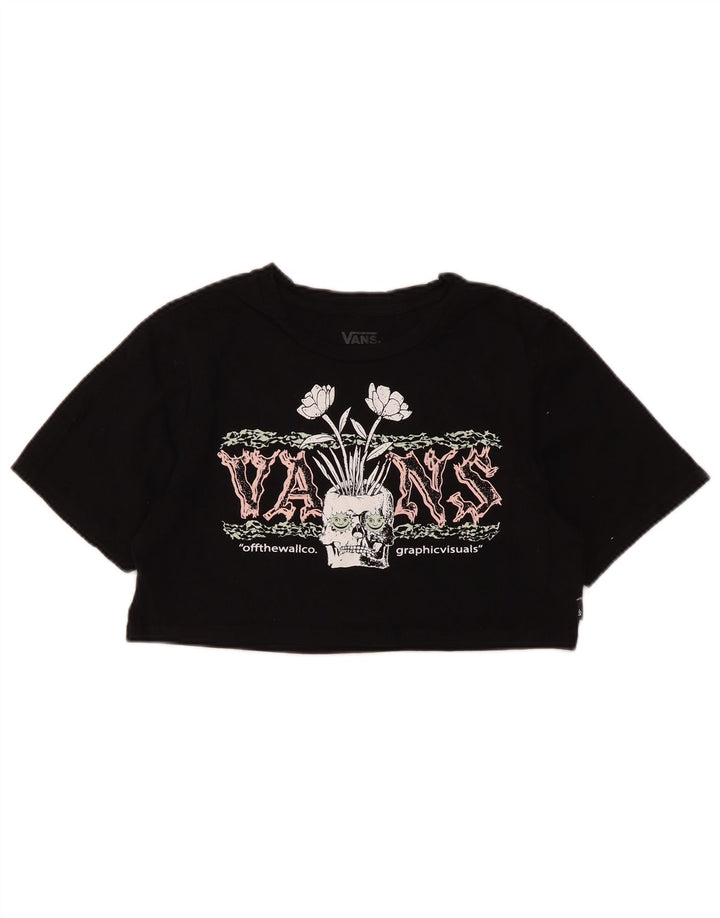 Vans Dame Crop Grafisk T-Shirt Top UK 12 Medium Sort Bomuld