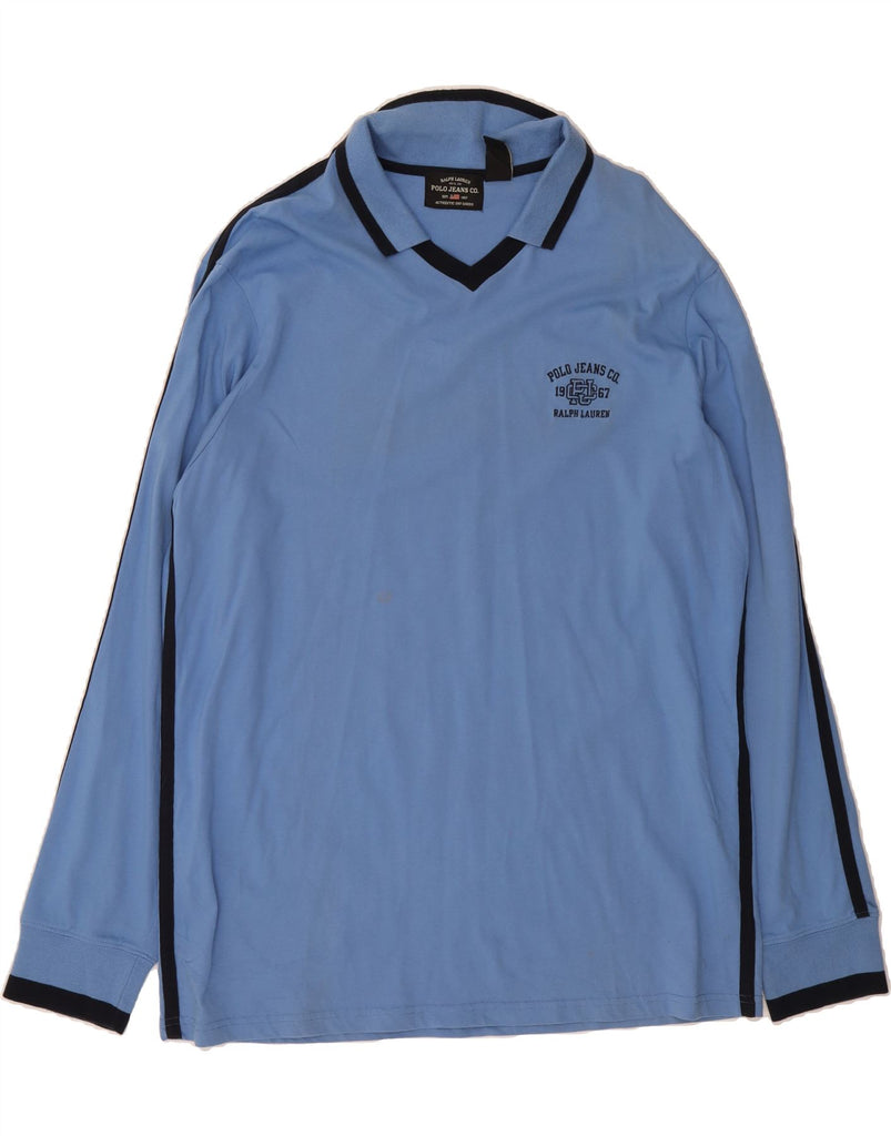 RALPH LAUREN Mens Long Sleeve Polo Shirt XL Blue Cotton Vintage Ralph Lauren and Second-Hand Ralph Lauren from Messina Hembry 