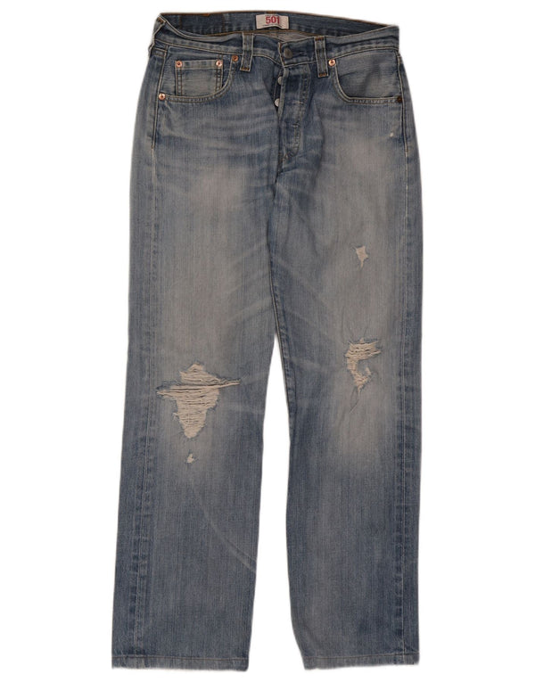 Levi's Herre 501 Distressed Straight Jeans W30 L29 Blå Bomuld