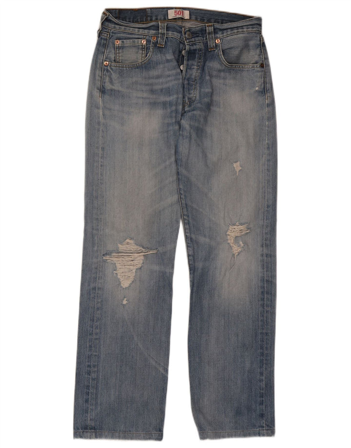 Levi's Herre 501 Distressed Straight Jeans W30 L29 Blå Bomuld