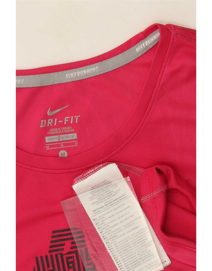 Nike Dame Dri Fit Grafisk T-Shirt Top UK 12 Medium Pink Polyester