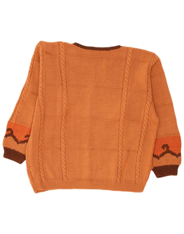 Vintage dame cardigan sweater UK 18 XL Orange Geometrisk