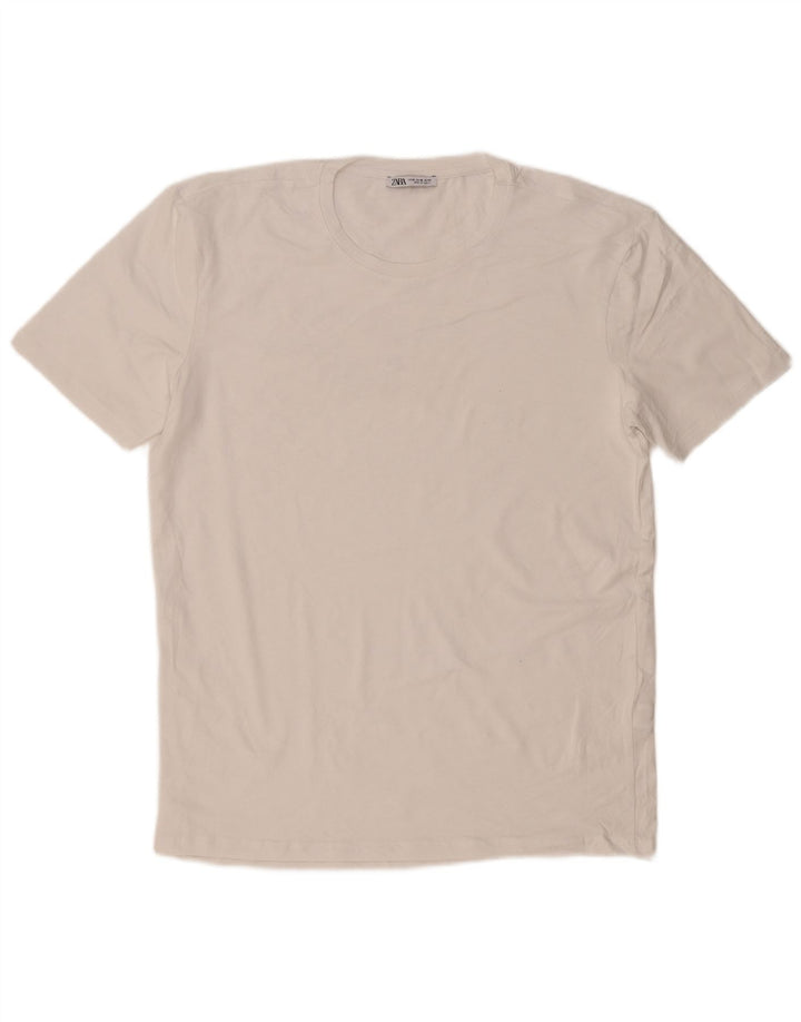 Zara Herre T-Shirt Top XL Hvid Bomuld