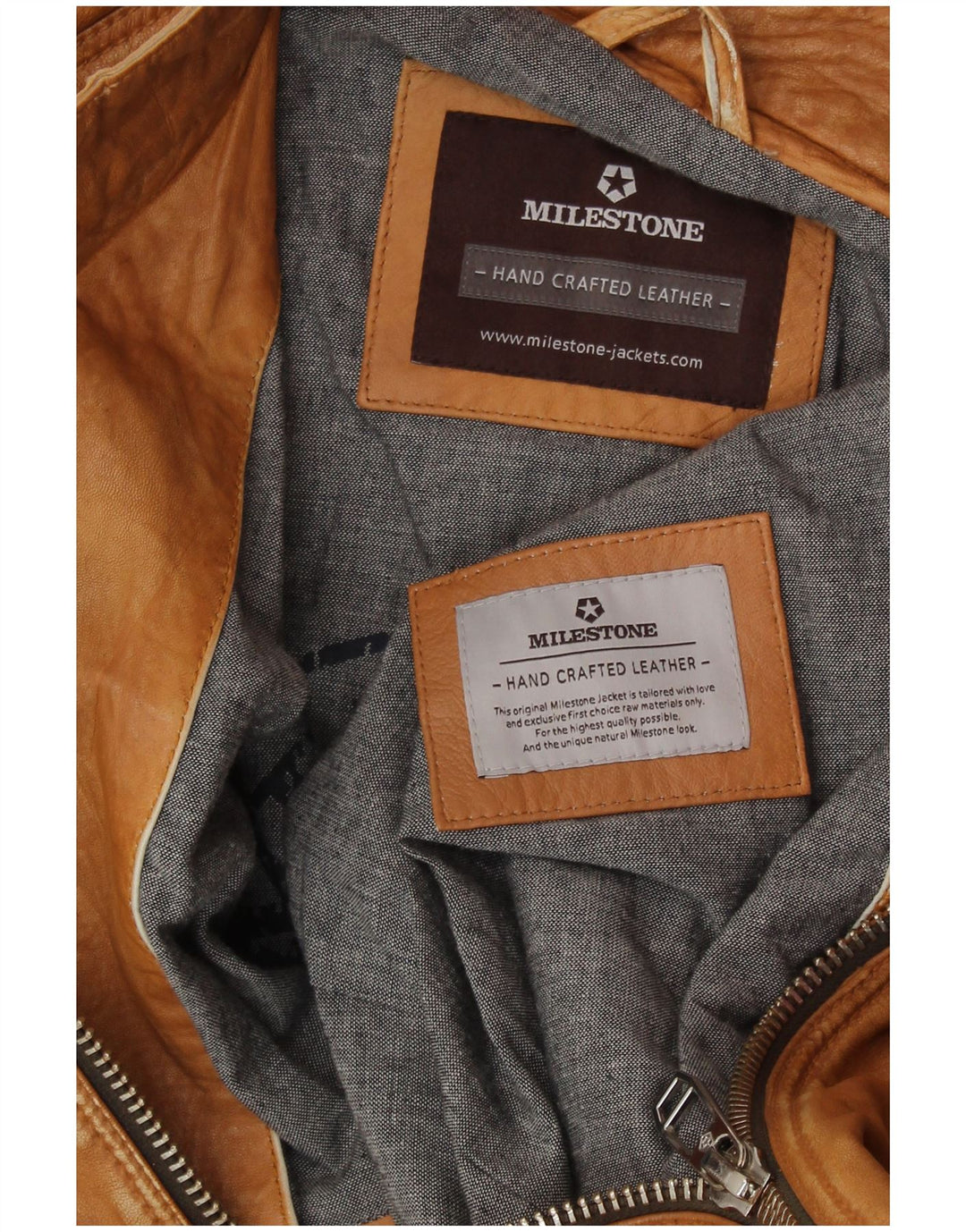 MILESTONE Herre Læderjakke UK 40 Large Beige Læder