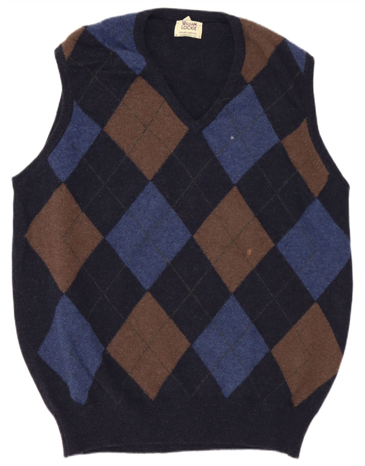 WILLIAM LOCKIE Herrevest Tank Top IT 52 Stor marineblå lammeuld