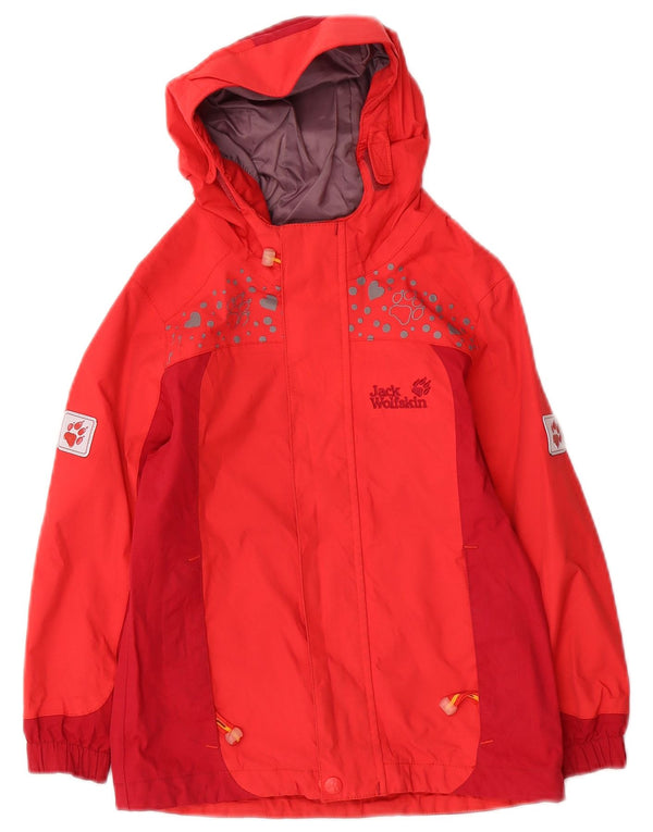 Jack Wolfskin Drenge Hætte Regnjakke 4-5 År Rød Colourblock Polyamid