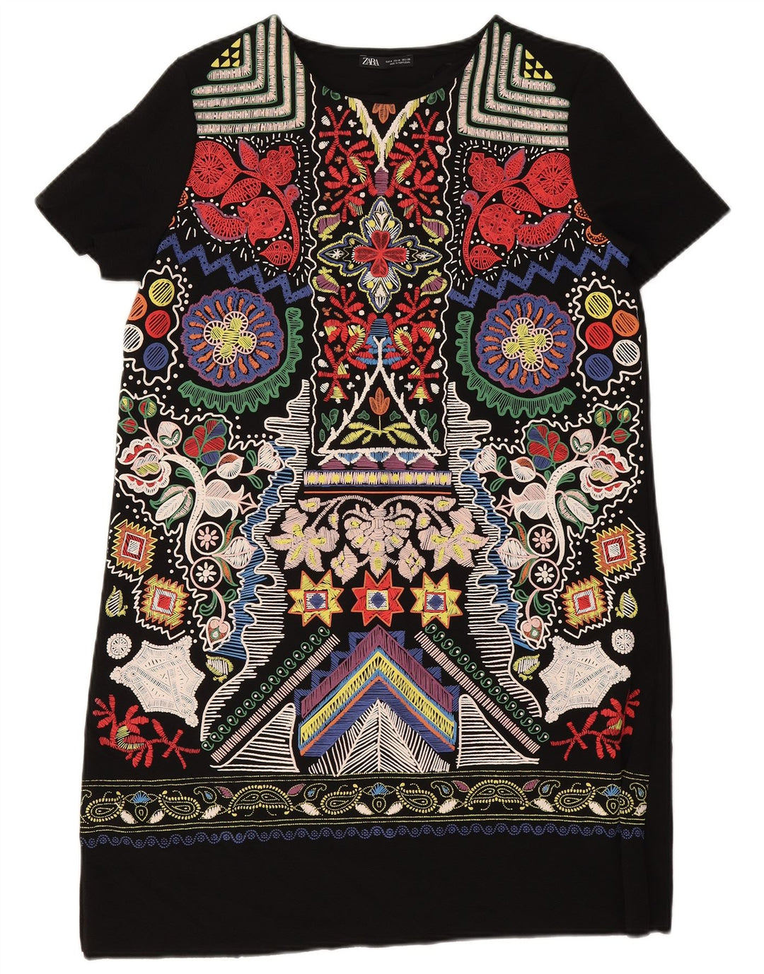Zara Womens Abstrakt mønster Shift Dress UK 14 Medium Black