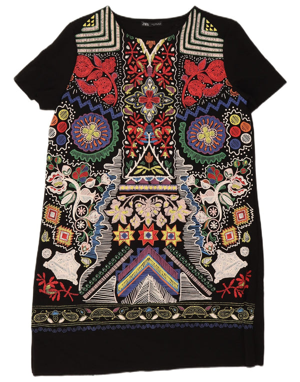Zara Womens Abstrakt mønster Shift Dress UK 14 Medium Black