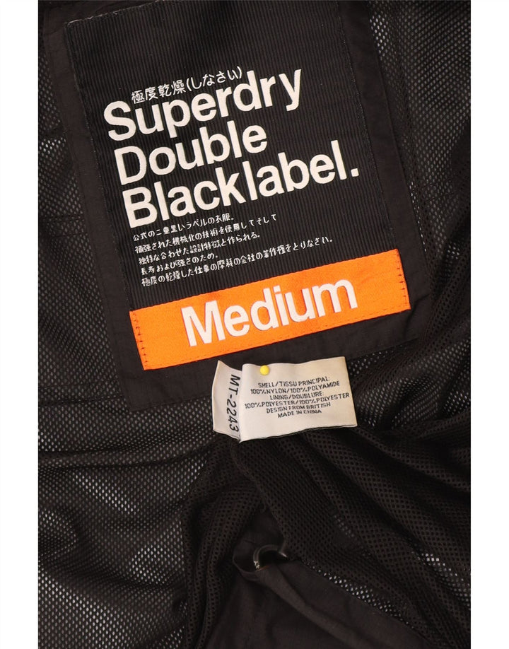 SUPERDRY Grafisk regnjakke med hætte til kvinder UK 14 Medium Sort Nylon