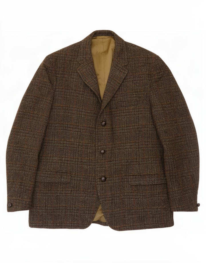 Harris Tweed Herre 3-knaps blazerjakke UK 38 Medium Khaki Plaid Uld