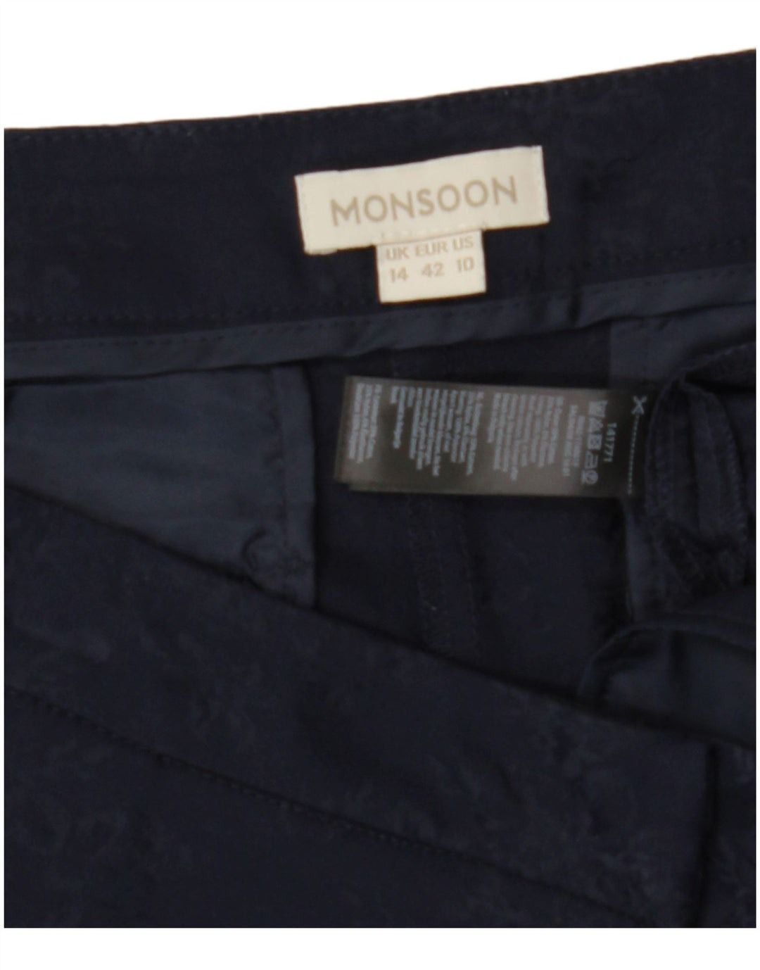MONSOON Dame Slim Chino Bukser UK 14 Large W34 L29 Navy Blue Floral