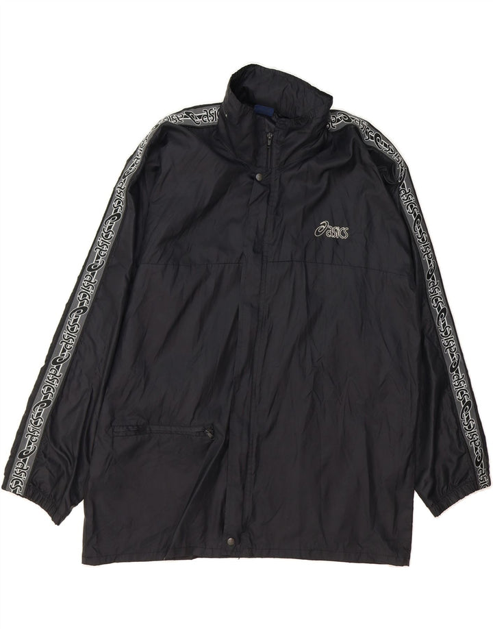 ASICS Mens Graphic Hooded Rain Jacket UK 40 Large Black Vintage Asics and Second-Hand Asics from Messina Hembry 