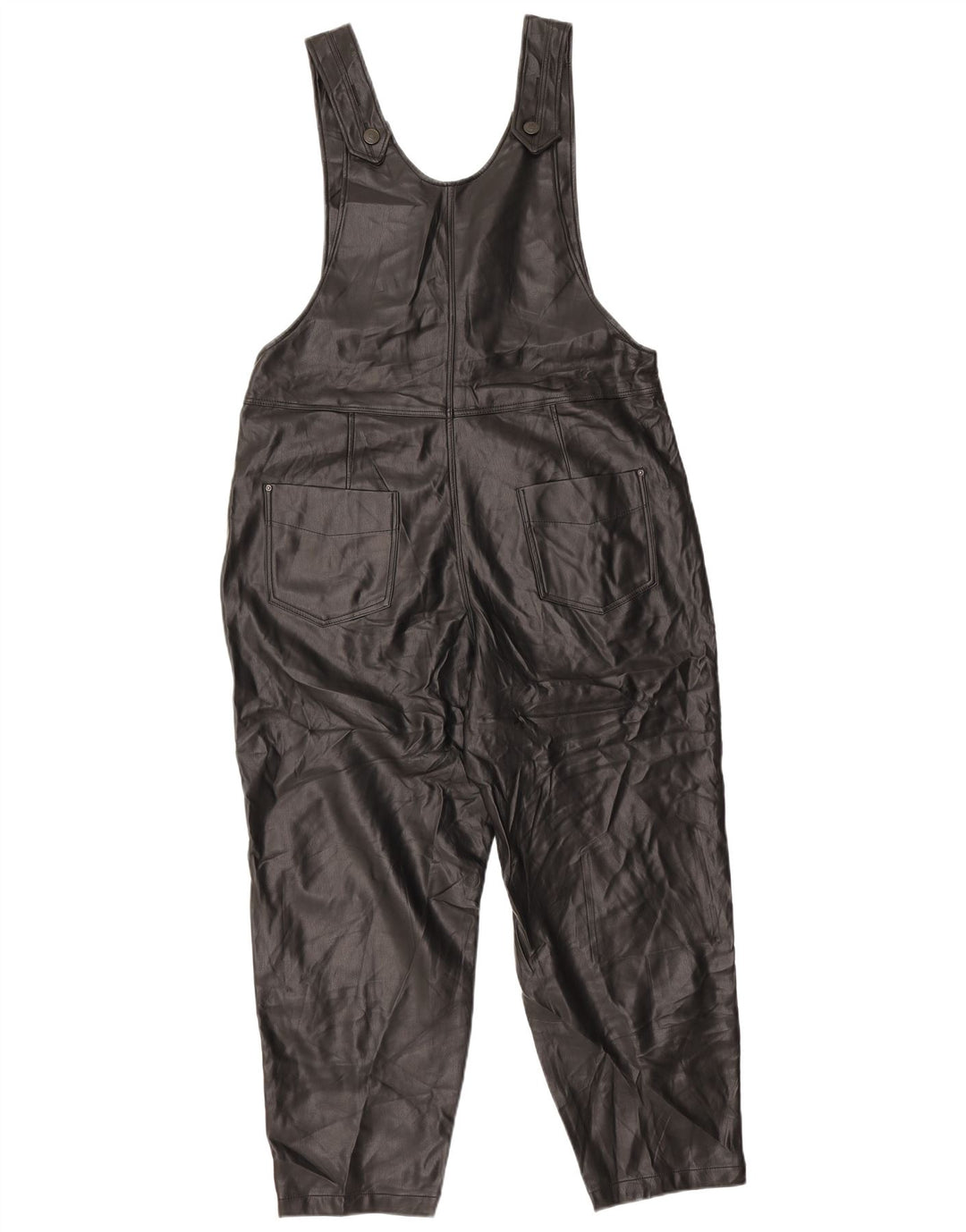 Zara Dame Ærmeløs Jumpsuit i imiteret læder UK 14 Medium Sort Polyester