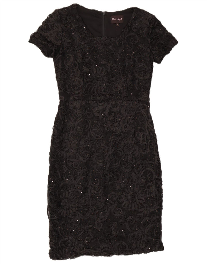 FASE otte Kvinders skedekjole UK 10 Small Black Floral Polyester