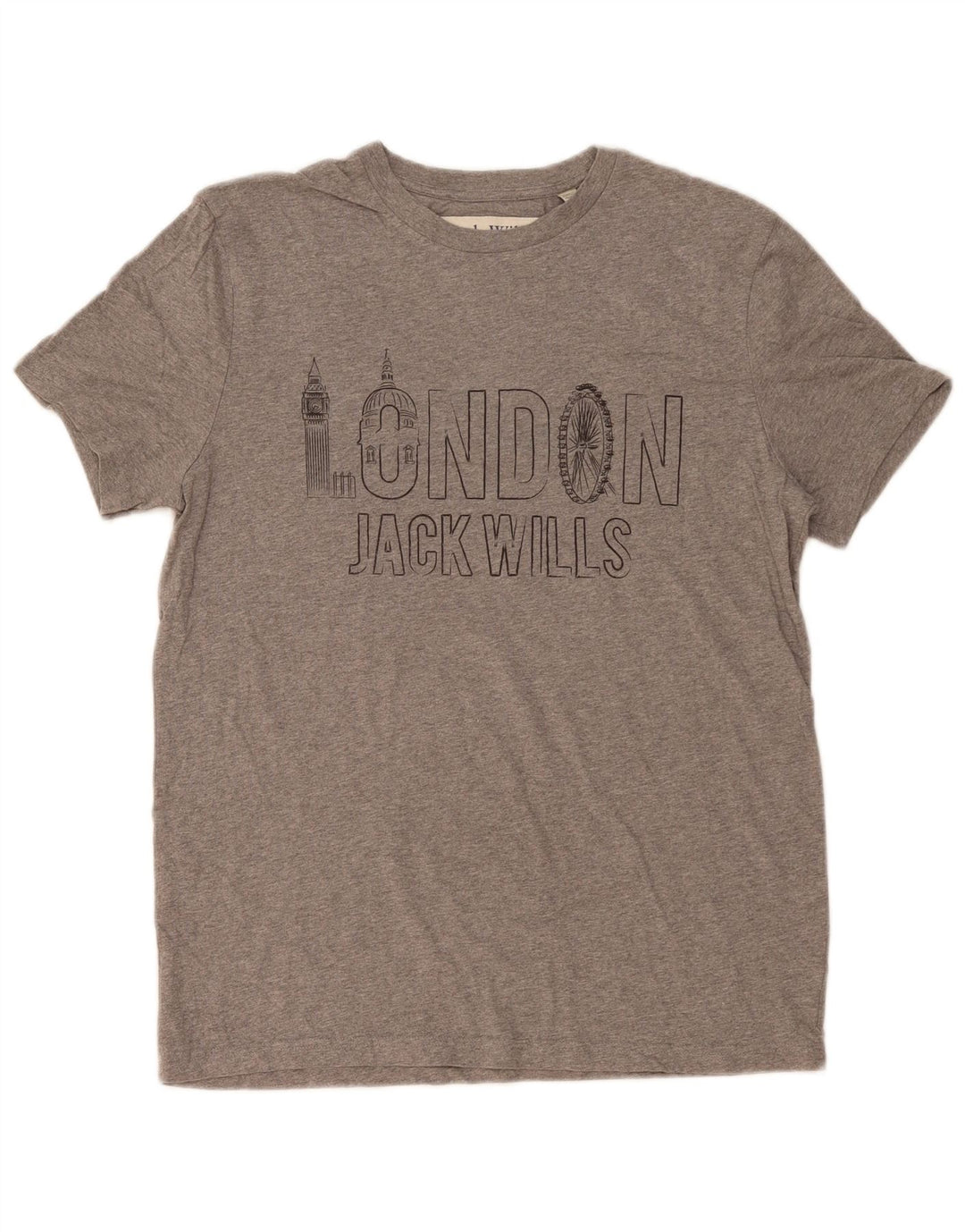 JACK WILLS Herre grafisk T-shirt top mellemgrå flækket bomuld