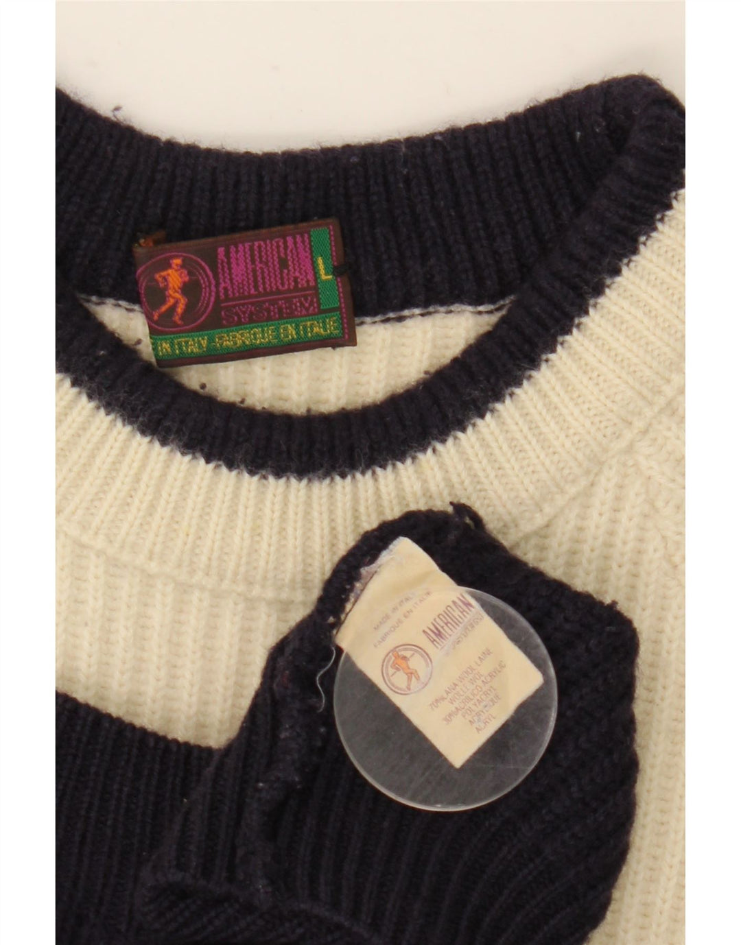American System Herre Crew Neck Jumper Sweater Large Navy Blue Colourblock
