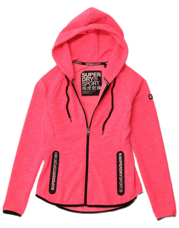 SUPERDRY Kvinder grafisk hættetrøje med lynlås UK 10 Small Pink Flecked