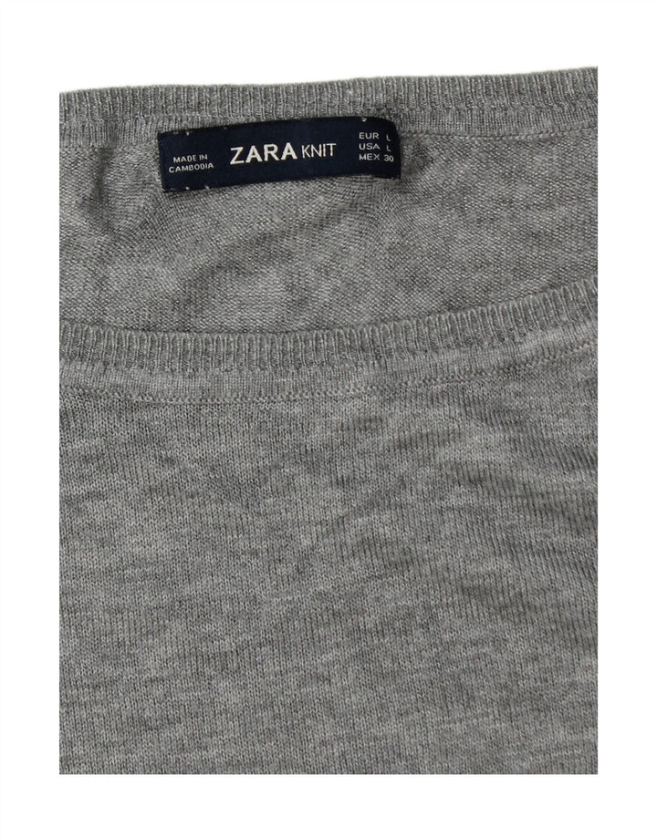 Zara Dame Oversized Boat Neck Jumper Sweater UK 16 Large Grey