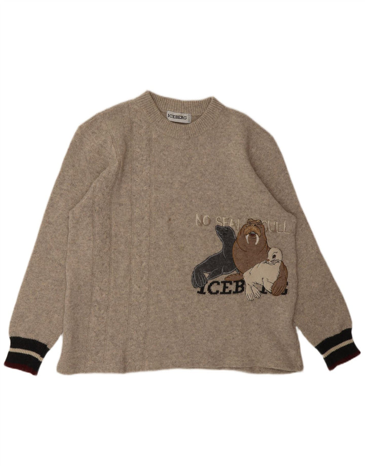 ICEBERG Herre Grafisk Crew Neck Jumper Sweater Medium Beige Dyr