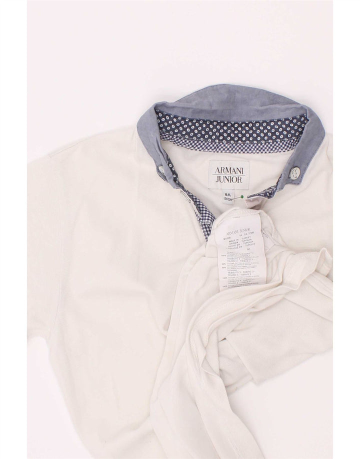 Armani Junior Boys Polo Shirt 7-8 år Hvid Colourblock Bomuld