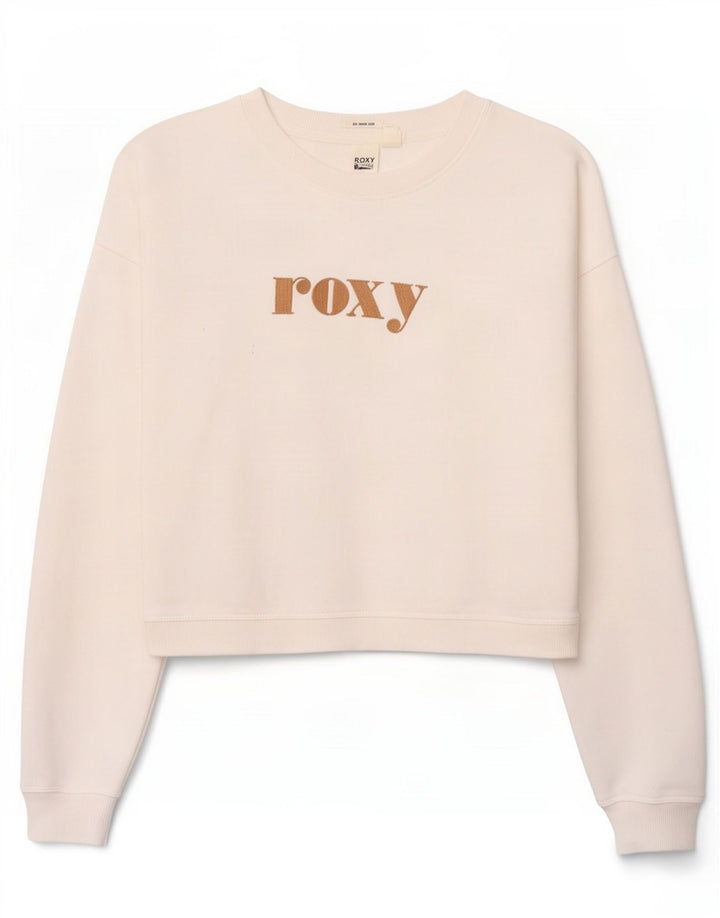 Roxy Womens Oversized Crop Graphic Sweatshirt Jumper UK 10 Small White