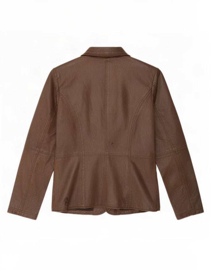 Paco Dame 2 Knaps Læder Blazer Jakke UK 16 Stor Brun