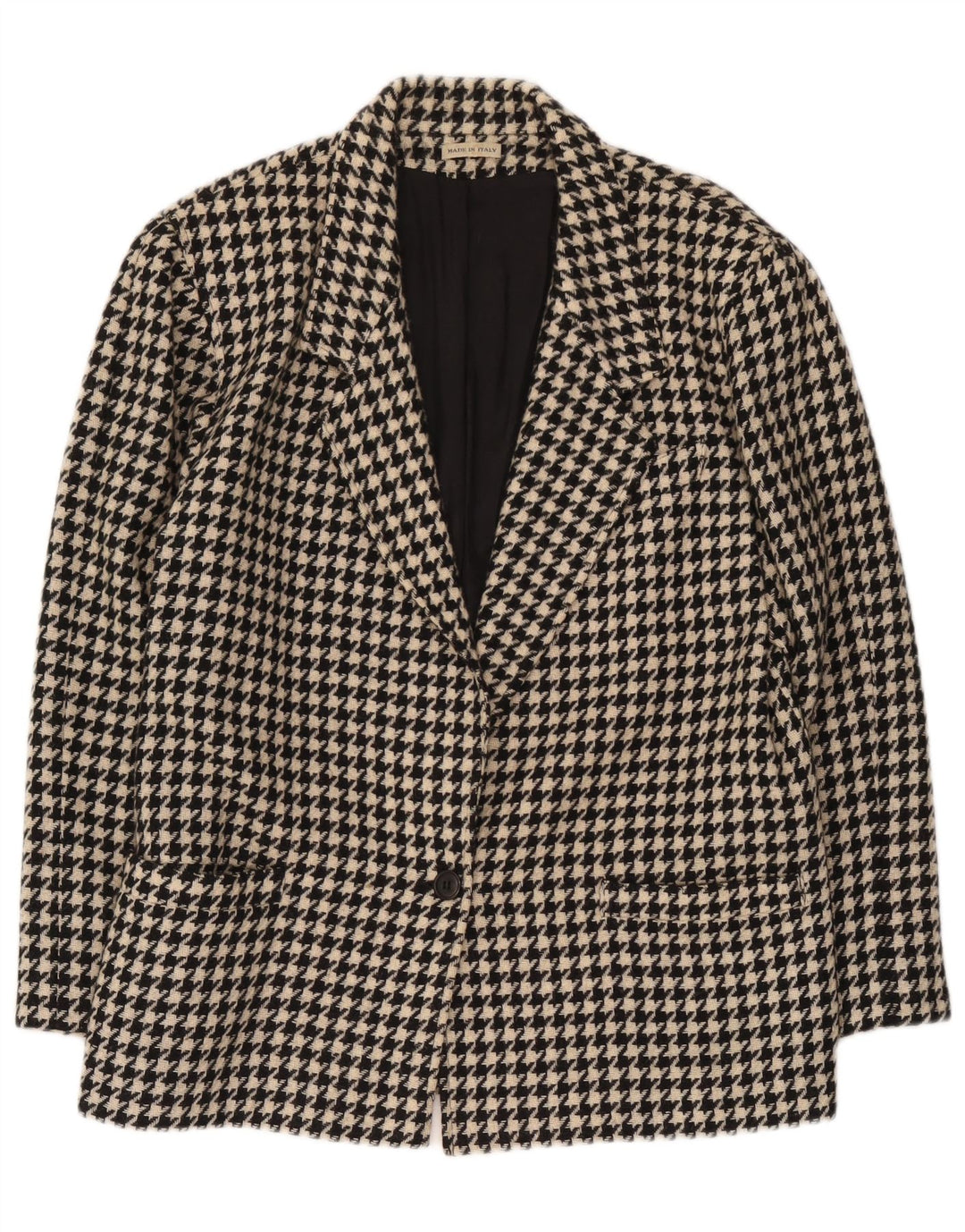 Vintage dame 1-knaps blazerjakke UK 14 Medium Black Houndstooth