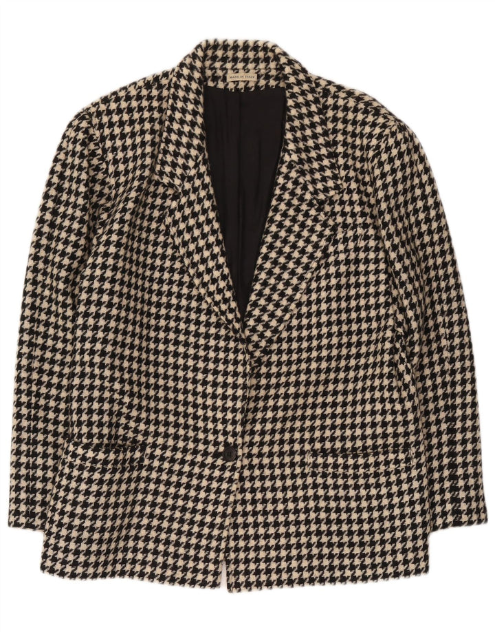 Vintage dame 1-knaps blazerjakke UK 14 Medium Black Houndstooth