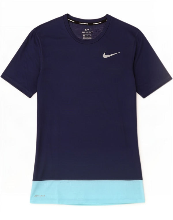 Nike Herre Dri Fit T-shirt Top Small Navy Blue Colourblock